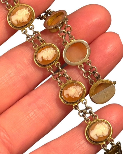 Antique Cameo link bracelet Victorian 800 silver Hand carved