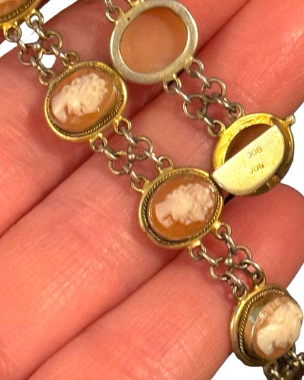 Antique Cameo link bracelet Victorian 800 silver Hand carved