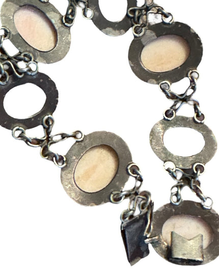 Antique art deco Carved cameo 800 silver shell link bracelet