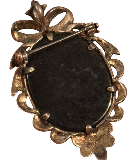Large Sterling Silver Cameo Marcasite Mother of Pearl Sterling Pendant Brooch