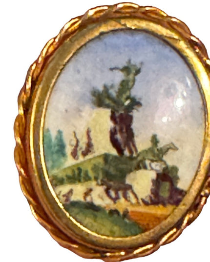 Vintage hand painted ceramic style cameo Cerro De La Gloria Mountain painting