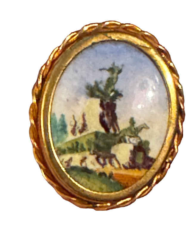 Vintage hand painted ceramic style cameo Cerro De La Gloria Mountain painting