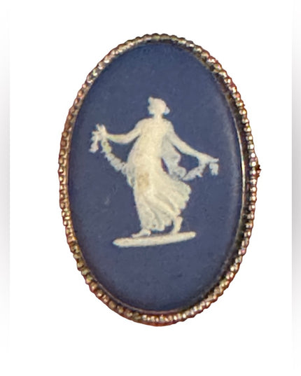 Wedgwood England Brooch 925 Sterling Silver Jasper Cameo Blue  Vintage