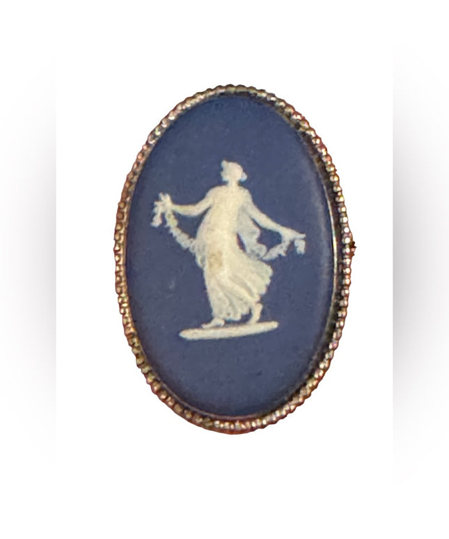 Wedgwood England Brooch 925 Sterling Silver Jasper Cameo Blue  Vintage