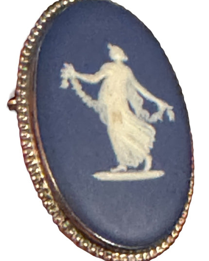 Wedgwood England Brooch 925 Sterling Silver Jasper Cameo Blue  Vintage