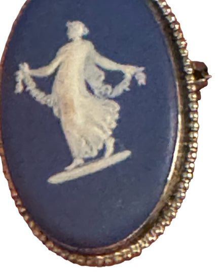 Wedgwood England Brooch 925 Sterling Silver Jasper Cameo Blue  Vintage