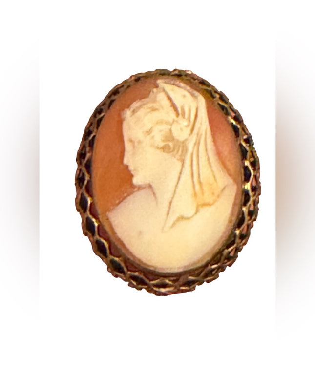 Vintage gold gilt pinchbeck Carved cameo shell brooch