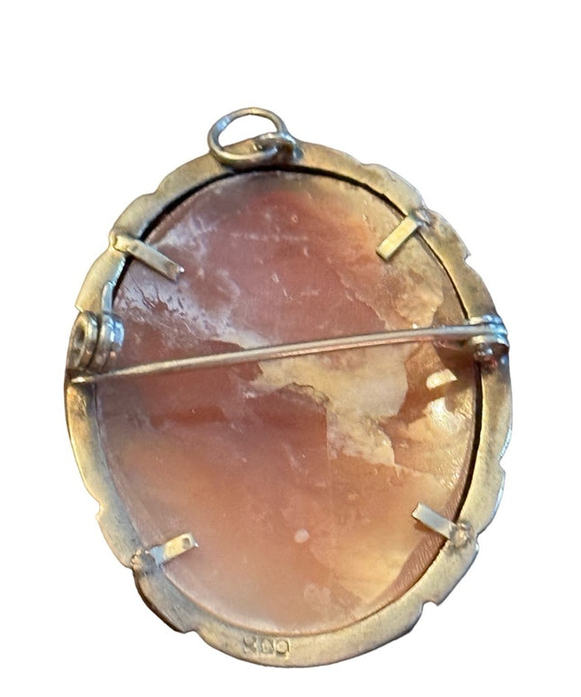 Vintage 800 silver carved shell flower marcasite cameo brooch pendant