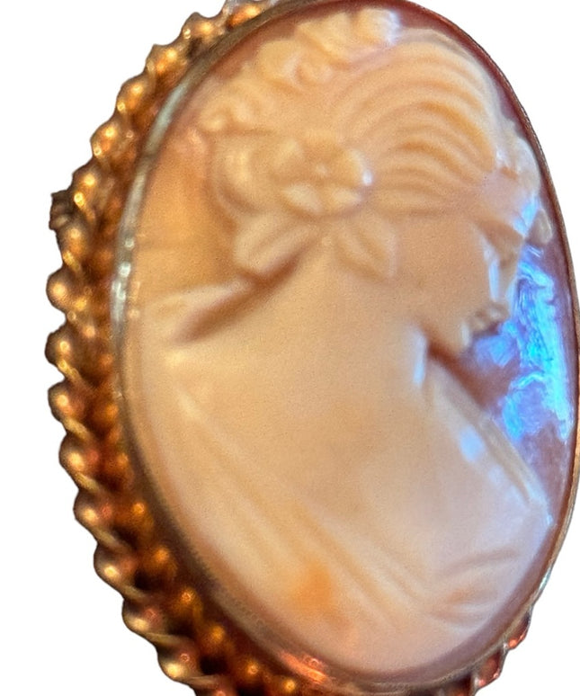 Vintage gold fillled carved shell cameo brooch pendant victorian lady