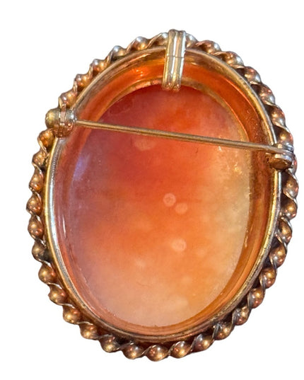 Vintage gold fillled carved shell cameo brooch pendant victorian lady