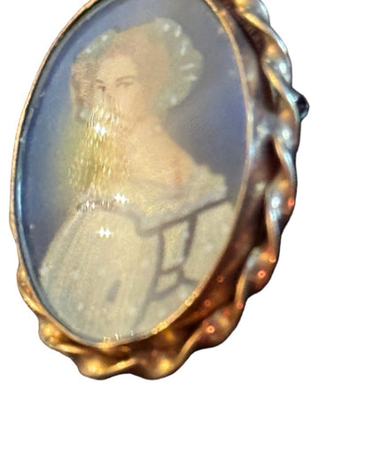 Vintage hand painted lady cameo gold filled brooch