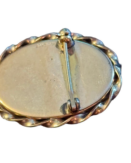Vintage hand painted lady cameo gold filled brooch