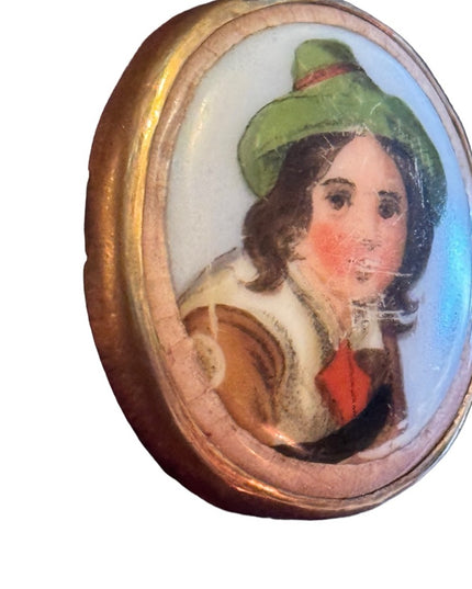 Antique aged Swedish hand painted resin:ceramic cameo style brooch