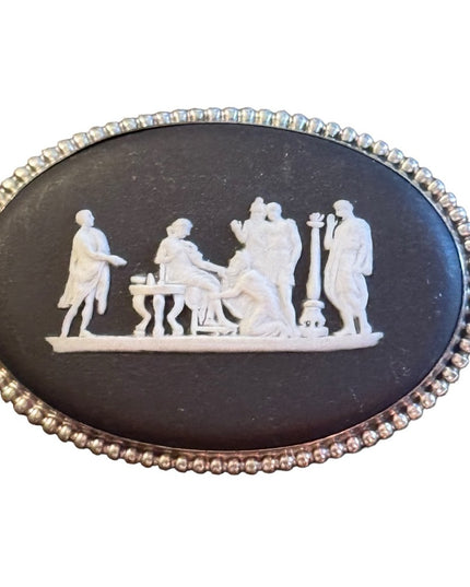 Wedgewood Scene Brooch Sterling Silver and Black Jasperware, English hallmarks