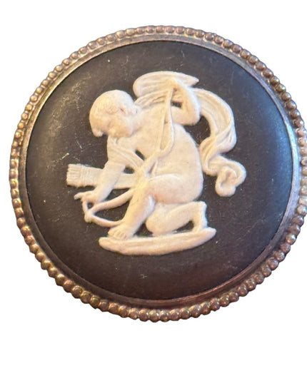 WEDGWOOD BLACK BASALT   JASPER WARE  SILVER MOUNT CHERUB  BROOCH Silver