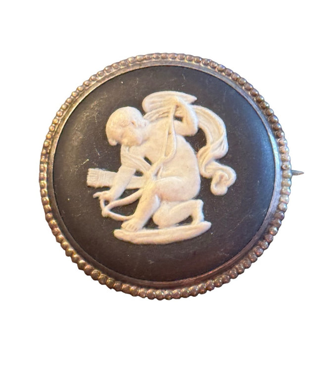 WEDGWOOD BLACK BASALT   JASPER WARE  SILVER MOUNT CHERUB  BROOCH Silver