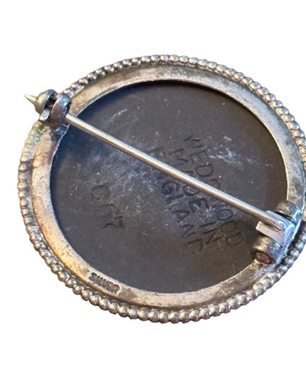 WEDGWOOD BLACK BASALT   JASPER WARE  SILVER MOUNT CHERUB  BROOCH Silver