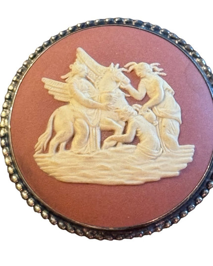 Vintage English gilt sterling Wedgwood Jasperware plaque brooch Pegasus Roman
