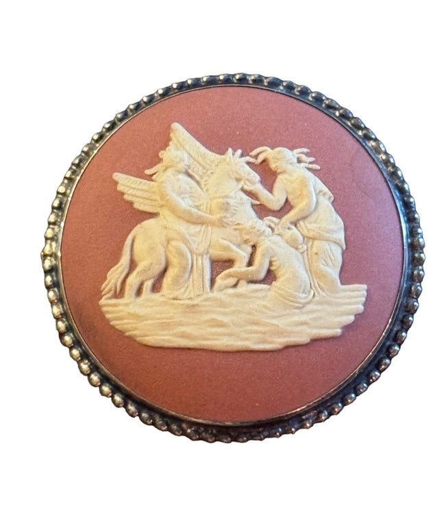 Vintage English gilt sterling Wedgwood Jasperware plaque brooch Pegasus Roman