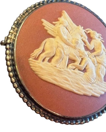Vintage English gilt sterling Wedgwood Jasperware plaque brooch Pegasus Roman
