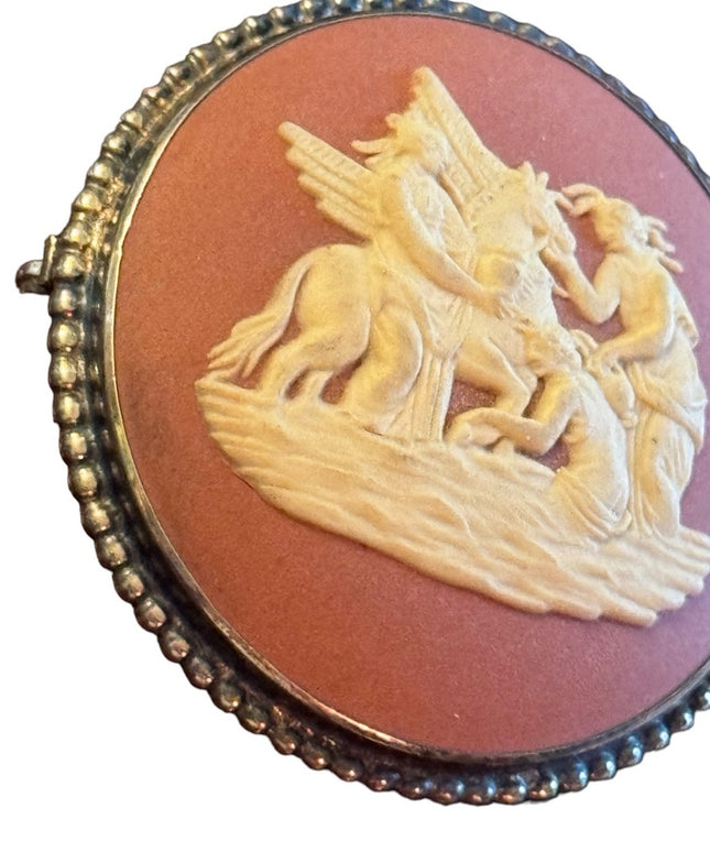 Vintage English gilt sterling Wedgwood Jasperware plaque brooch Pegasus Roman
