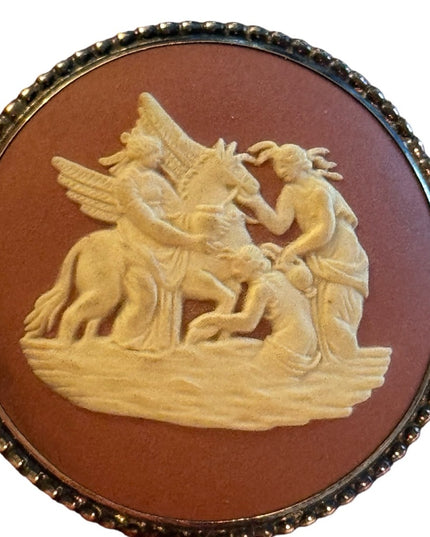 Vintage English gilt sterling Wedgwood Jasperware plaque brooch Pegasus Roman