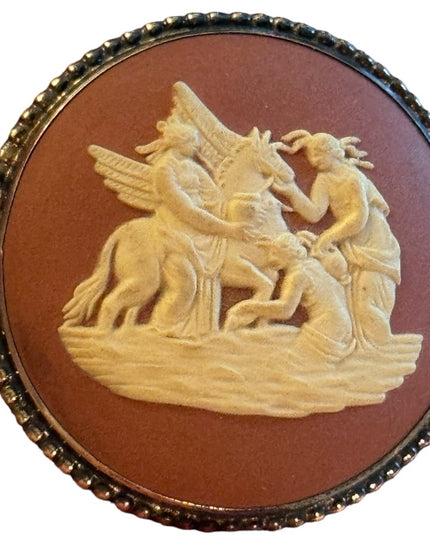 Vintage English gilt sterling Wedgwood Jasperware plaque brooch Pegasus Roman