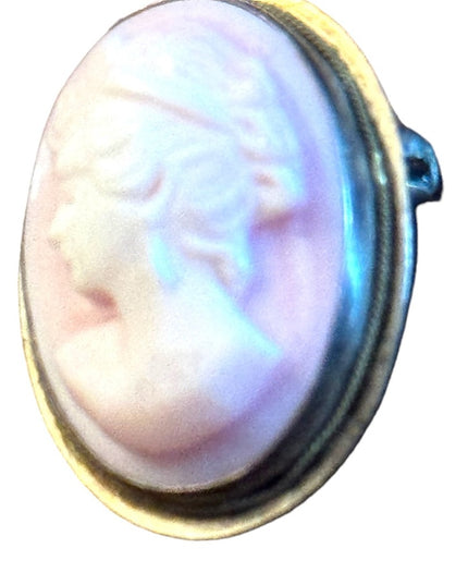 Lovely pink angel skin conch carved cameo brooch sterling silver 925 pendant