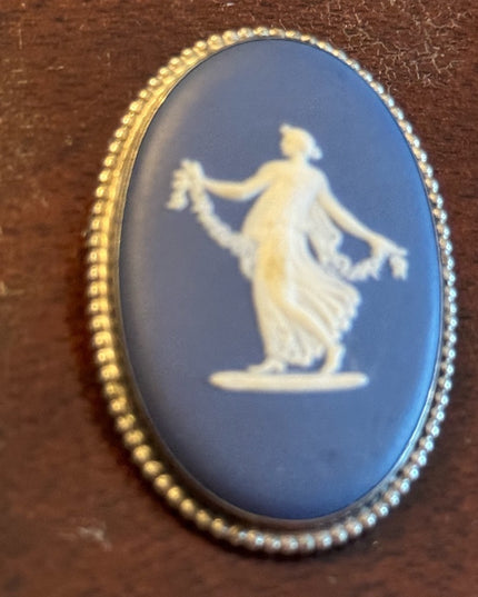 Wedgwood England Brooch 925 Sterling Silver Jasper Cameo Blue  Vintage
