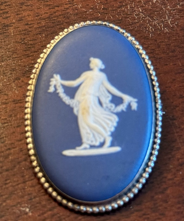 Wedgwood England Brooch 925 Sterling Silver Jasper Cameo Blue  Vintage