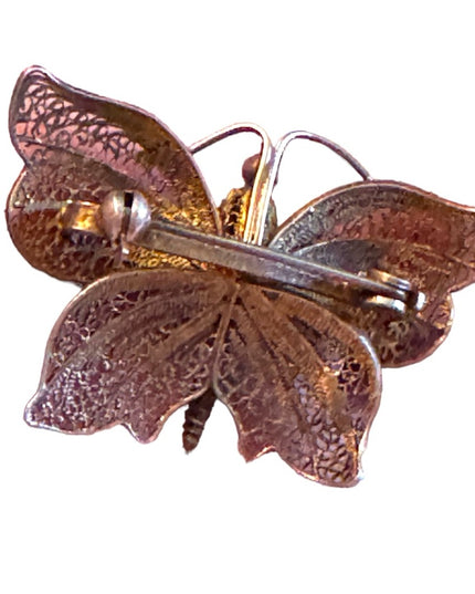 Lovely antique  gold wash 800 silver  filagree fancy butterfly broocb