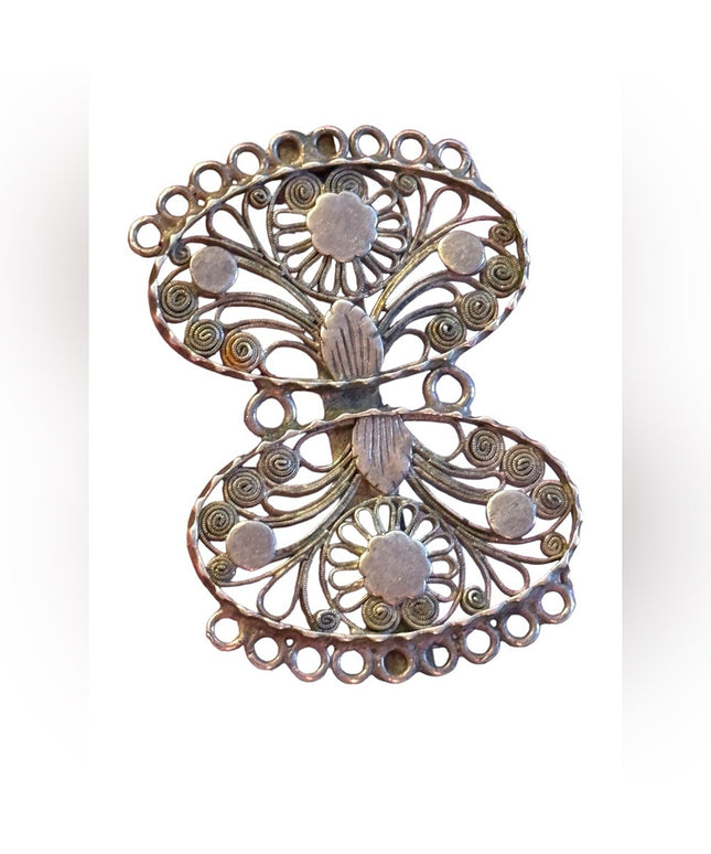Lovely antique fancy 800 silver filagree scrolled brooch