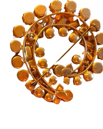 Vintage amber & pale yellow gold finish swirl crystal brooch
