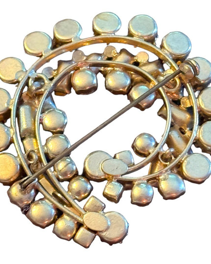 Vintage amber & pale yellow gold finish swirl crystal brooch