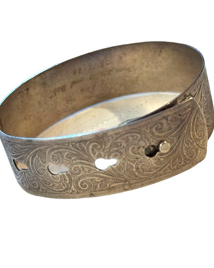 Vtg 1930s Art Deco Wide Buckle scrolled Bangle Sterling silver Bracelet 925