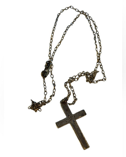 Antique etched sterling silver 925 cross necklace