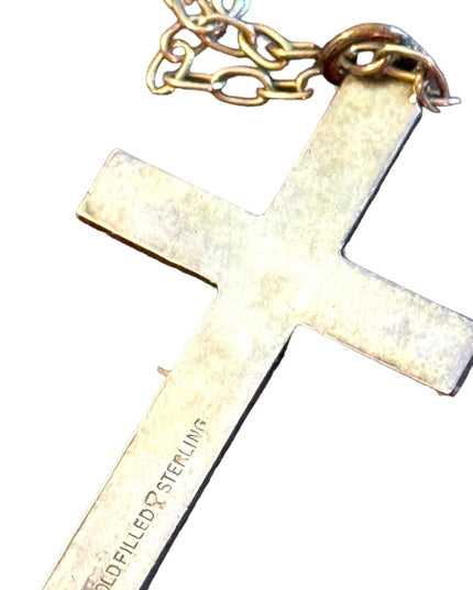 Antique etched sterling silver 925 cross necklace