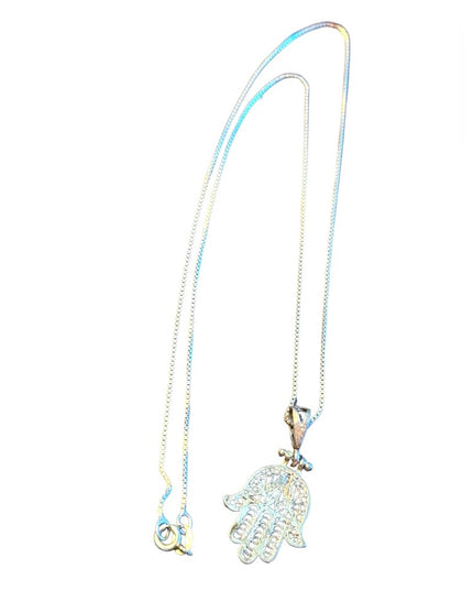 Lovely vintage sterling silver 925 filagree hand of fatima pendant necklace