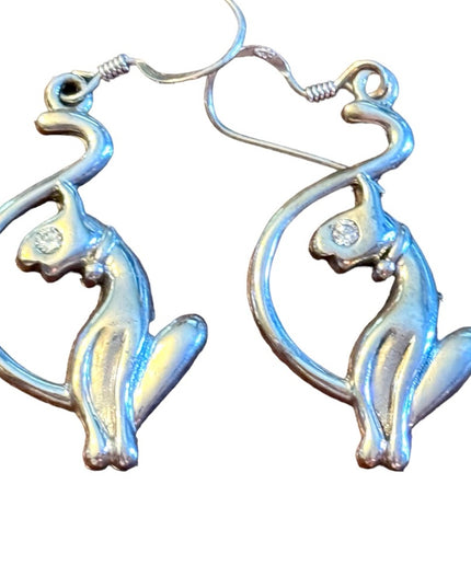 Lovely sterling silver 935 art deco sitting kitty dangle earrings