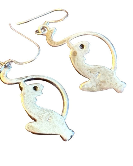 Lovely sterling silver 935 art deco sitting kitty dangle earrings