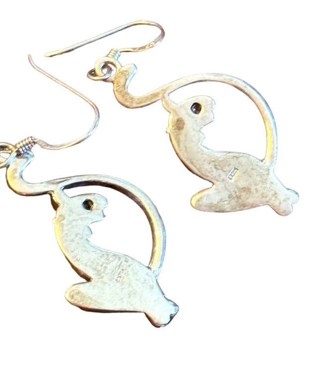 Lovely sterling silver 935 art deco sitting kitty dangle earrings