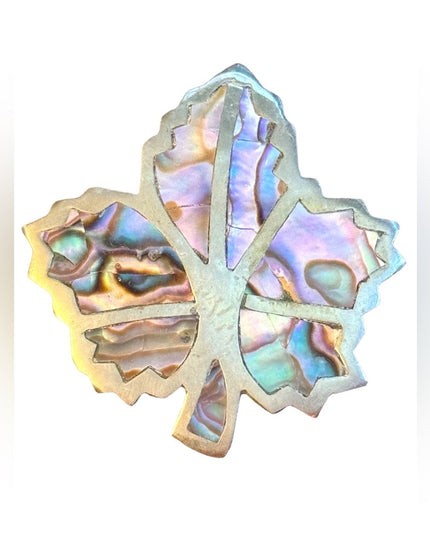 Vintage 1960s Mexico Silver Abalone fancy maple leaf brooch