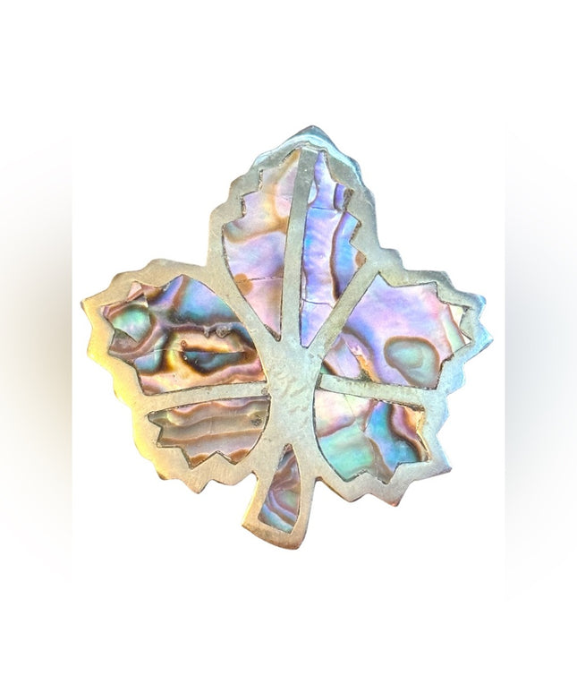 Vintage 1960s Mexico Silver Abalone fancy maple leaf brooch