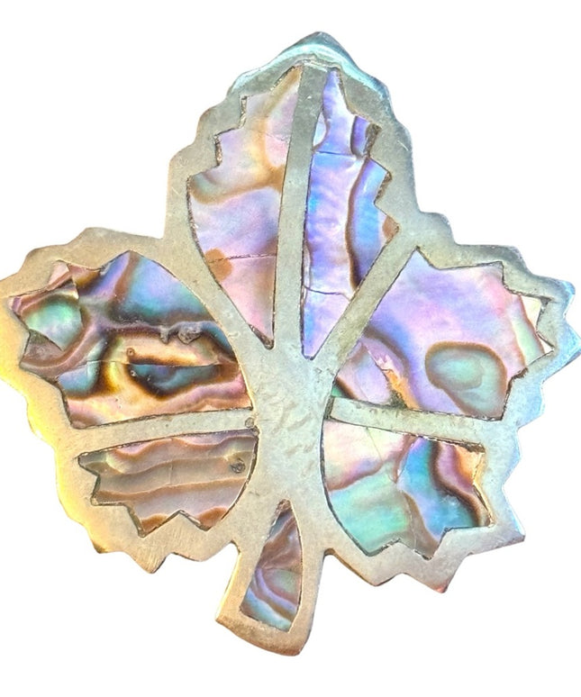 Vintage 1960s Mexico Silver Abalone fancy maple leaf brooch
