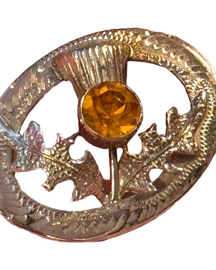 Vintage sterling silver amber crystal Scottish thistle brooch