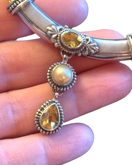 Lovely 18” Sterling silver CITRINE handmade Nepal 925 PTI pearl necklace