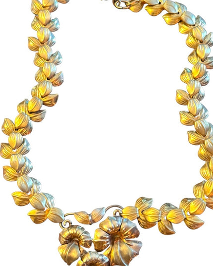Stunning vintage 12k GF fancy flower gold art deco necklace