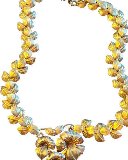 Stunning vintage 12k GF fancy flower gold art deco necklace