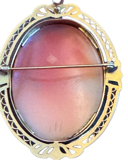 Stunning antique 10k Solid gold LG hand Carved  cameo brooch pendant