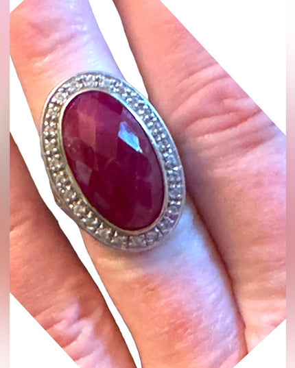 Sterling silver 925 Large statement ring raw ruby scrolled design